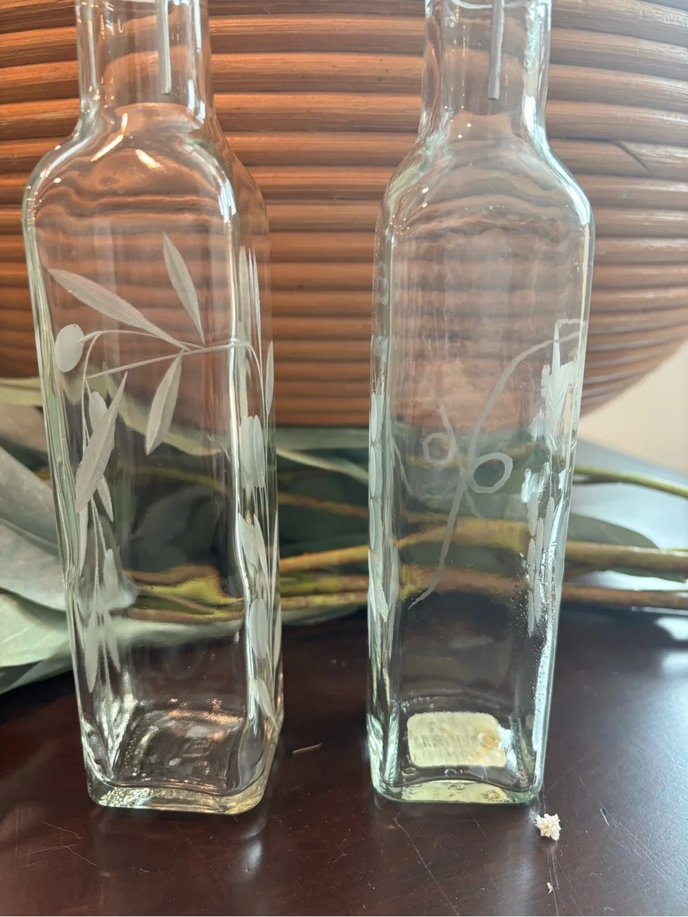 Crate & Barrel Glass Oil and Vinegar Dispenser Bottles Cruet Set Portugal